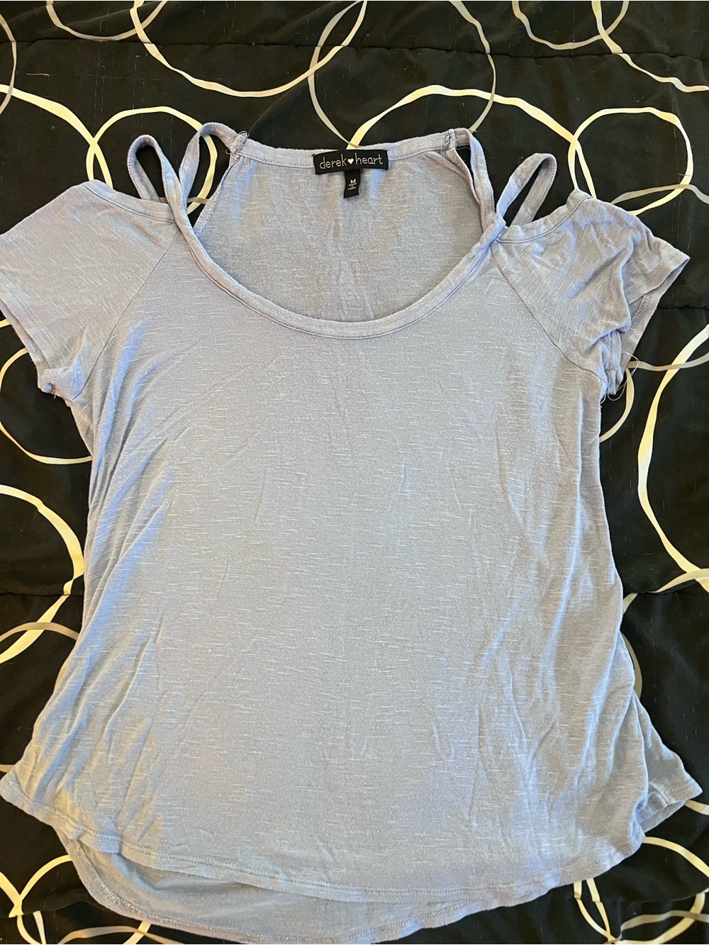 Derek Heart Light Blue Cold-Shoulder Tee